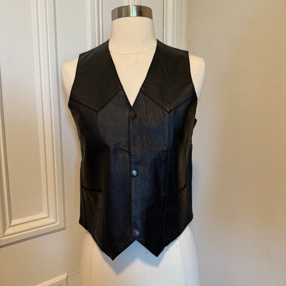 Black Leather Vest (3XL Kids, Fits Women’s S-M) - Picture 1 of 8